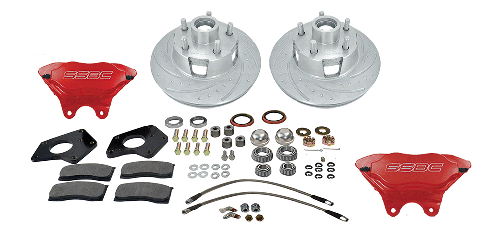American Made Comp S 4-Piston Billet Aluminum Front Drum to Disc Brake Conversion Kit W/Rotors. Red W153-7R