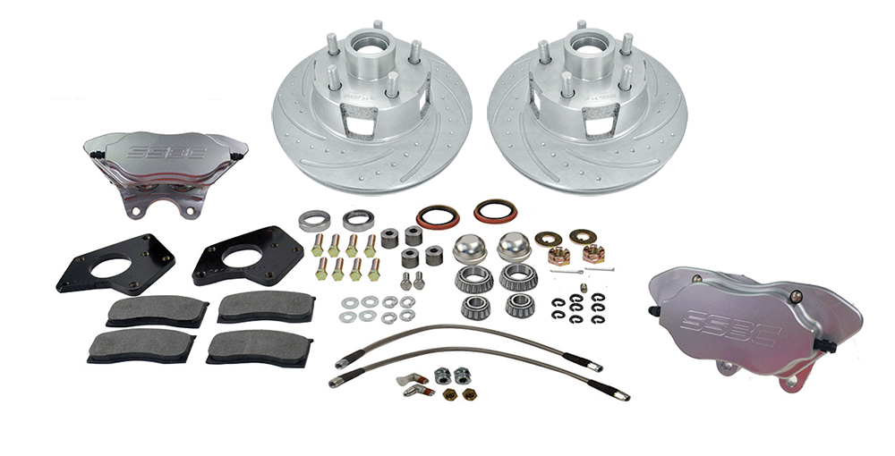 American Made Comp S 4-Piston Billet Aluminum Front Drum to Disc Brake Conversion Kit W/Rotors. Clear W153-7
