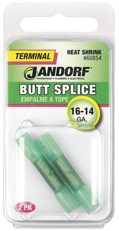Butt Splice Connector, 16 to 14 AWG Wire, Copper Contact, Green #60854 Jandorf