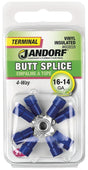 Butt Splice Connector, 16 to 14 AWG Wire, Vinyl Insulation, Copper Contact, Blue, 2/PK #60859 Jandorf