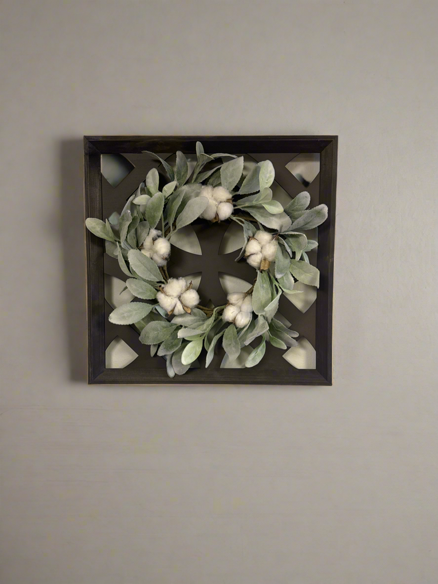 Lambs Ear & Cotton Wreath wooden wall decor KB Decor & More