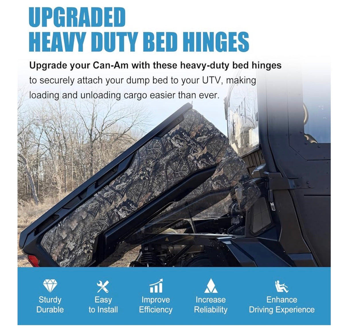 Can Am Defender UTV SXS HD8/ HD10 2016-2024 Dump Bed Hinge Mount Kit - Heavy Duty Aluminum