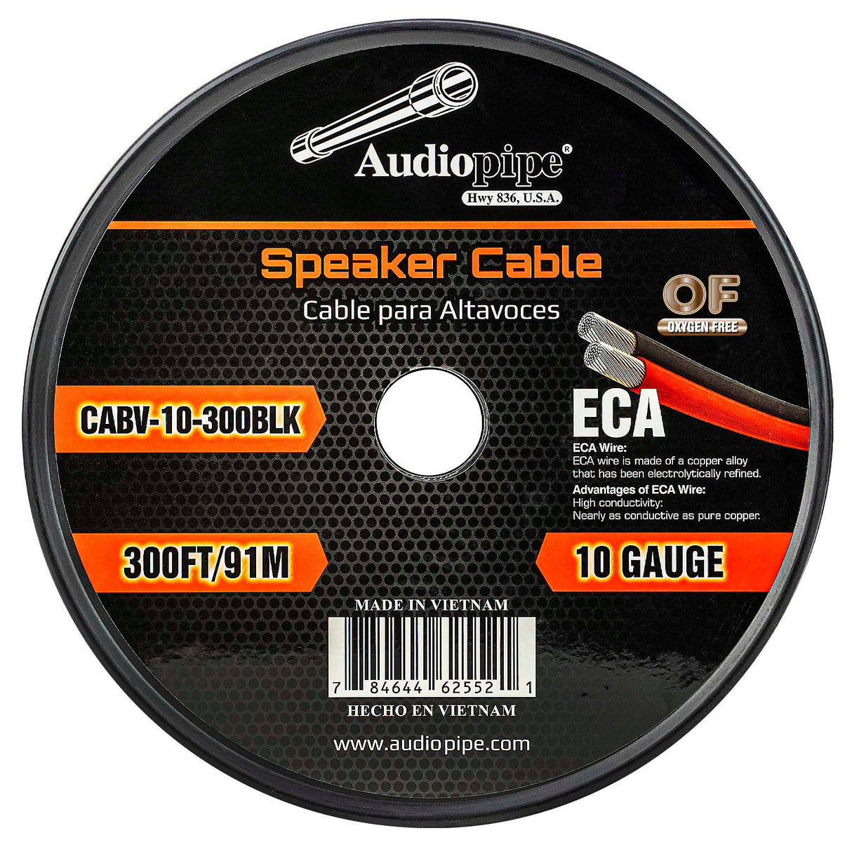 300FT 10AWG Speaker Cable (CABV-10-300 BLK) Audiopipe