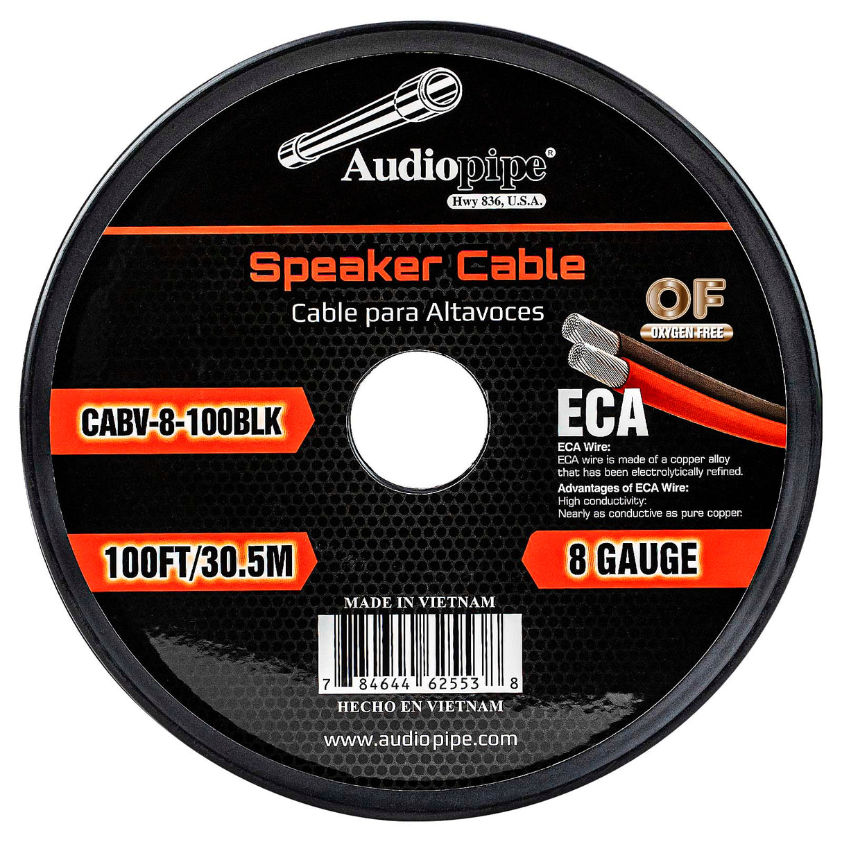 100FT 8AWG Speaker Cable (CABV-8-100 BLK) Audiopipe