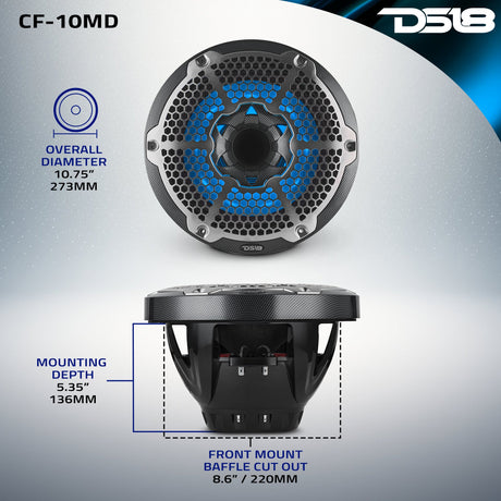 10” Marine 2-Way Hybrid Speaker with RGB LED, Compression Driver and Neodymium Magnet | 450W RMS 4-Ohm