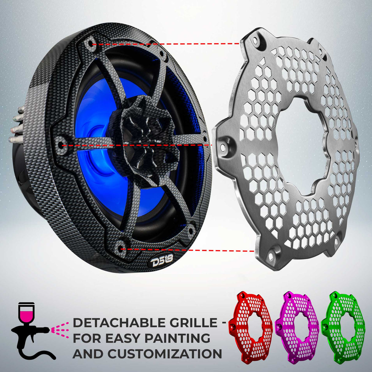 DS18 CF-65M 6.5" 2-Way 100W RMS LED RGB Coaxial Marine Speakers (Pair) DS18