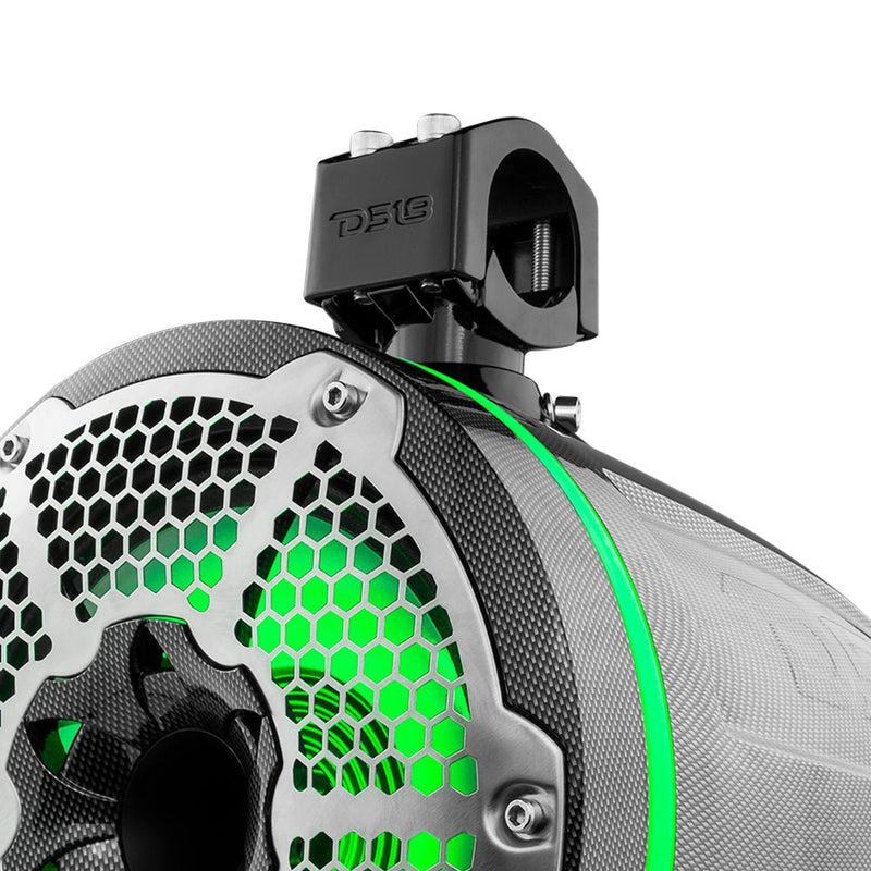 NXL 10" Neodymium Marine and Powersports Towers with Built-in Passive Radiator, 1" Driver and LED RGB Lights 300 Watts Rms -Black Carbon Fiber