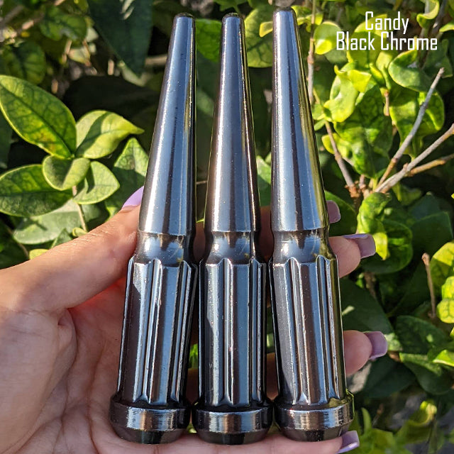 32 Pc 14x1.5 7-Spline Spike Lug Nuts 4.5" Tall - Powder Coated + Key Socket
