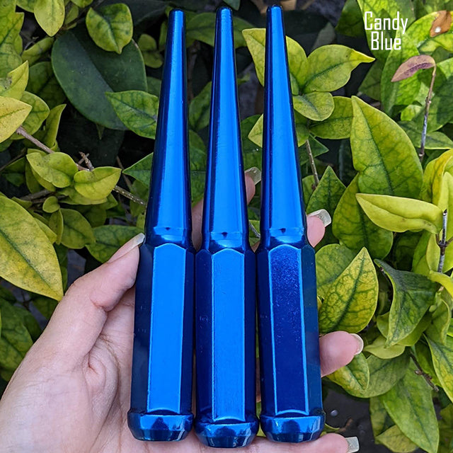 24 Pc 14x1.5 Spike Lug Nuts 6" Tall - Powder Coated - Various Colors