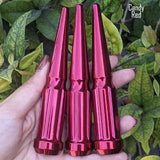 32 Pc 14x1.5 7-Spline Spike Lug Nuts 4.5" Tall - Powder Coated + Key Socket