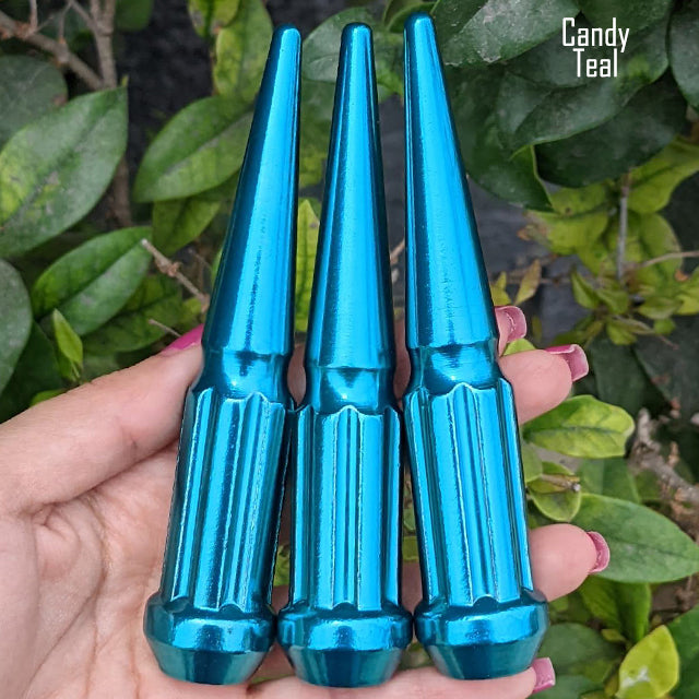 32 Pc 14x1.5 7-Spline Spike Lug Nuts 4.5" Tall - Powder Coated + Key Socket