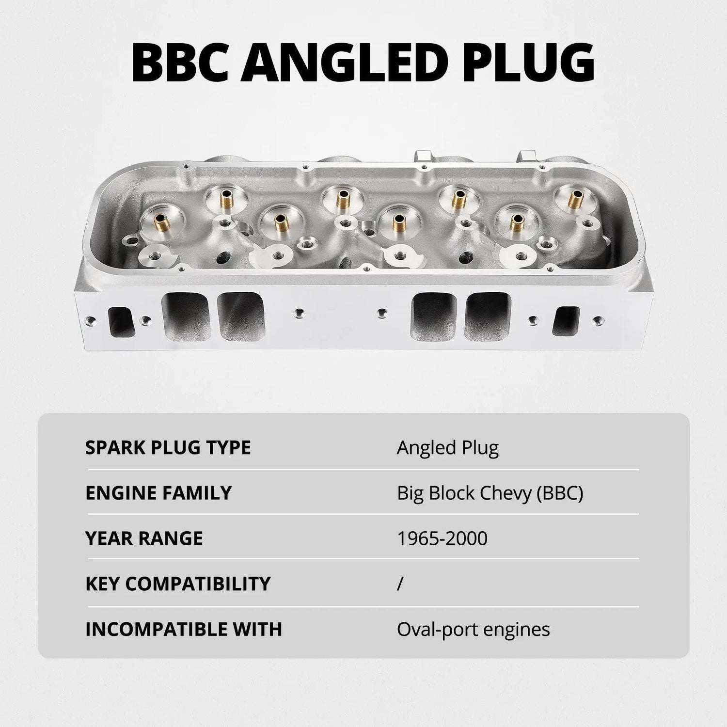 Cast Aluminum Cylinder Head for BBC Engines (Angled Plug) — Fits 1965-2000 Chevy V8 (396/427/454/502) Flashark