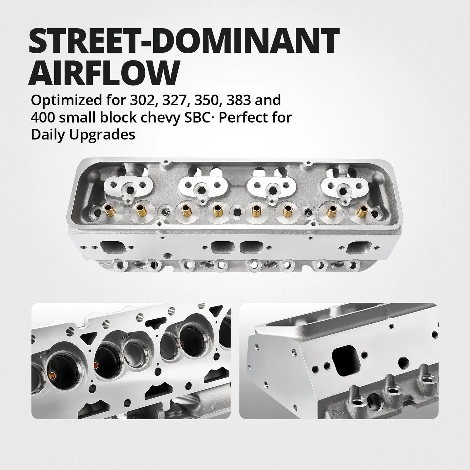 Cast Aluminum Cylinder Head for SBC Engines (Angled Plug) – Fits 1960-1986 Chevy V8 (302/327/350/383/400) Flashark