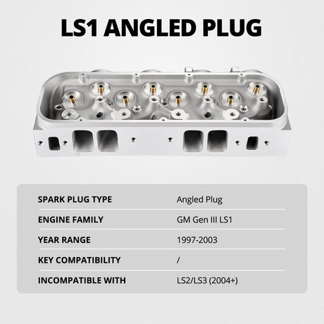 Cast Aluminum Cylinder Head for LS1 Engines (Angled Plug) – Fits 1997-2003 Chevrolet LS1 Flashark