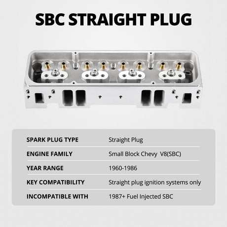 Cast Aluminum Cylinder Head for SBC Engines (Straight Plug) – Fits 1960-1986 Chevy V8 (302/327/350/383/400) Flashark