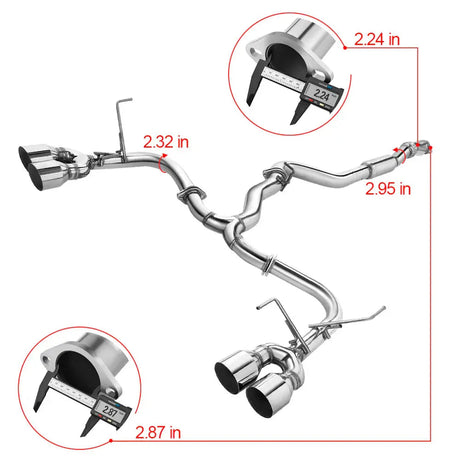Catback Exhaust System 4" Quad Muffler Tip w Polished Tip for 2015-2022 Subaru WRX / STI Flashark
