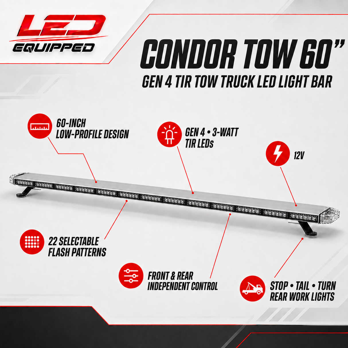 Condor Emergency LED Tow Truck Light Bar 60 in - Stop & Turn LED Equipped