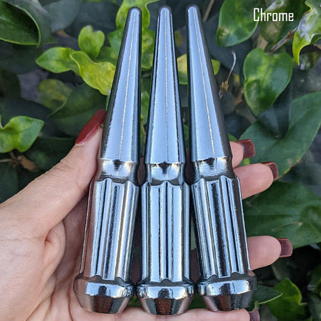 32 Pc 14x1.5 7-Spline Spike Lug Nuts 4.5" Tall - Powder Coated + Key Socket