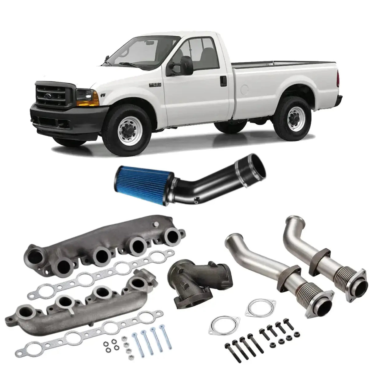 1999.5-2003 Ford 7.3 Powerstroke Diesel All-In-One Kit Exhaust Manifold/Up-Pipe Exhaust/Cold Air Intake Kit
