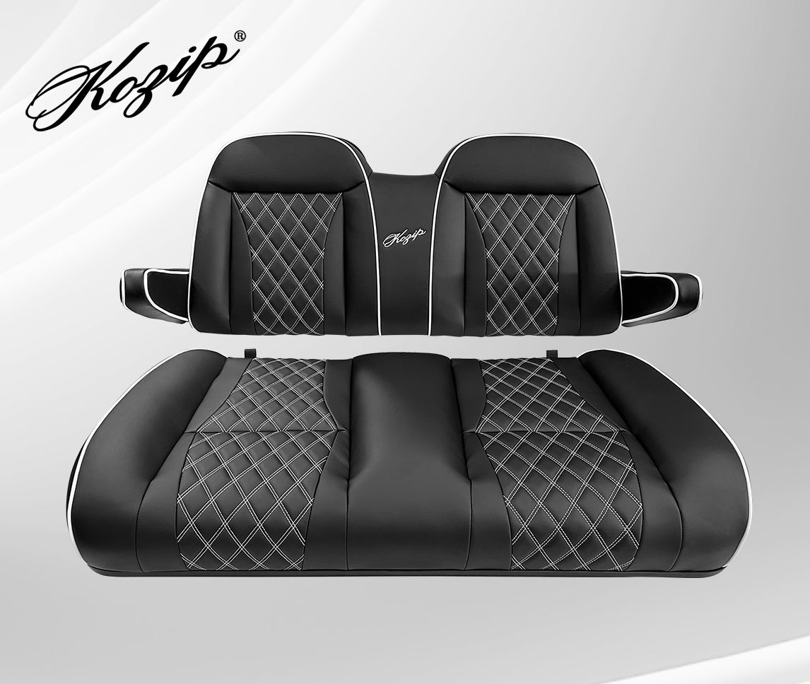 Kozip EZGO TXT Front Seat - Black with White Contrast Stitching