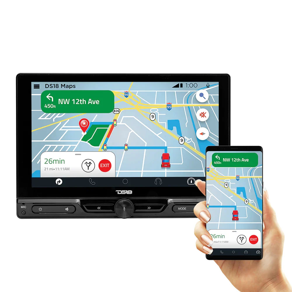 DS18 DDX10.5CP 10.5" Floating Swivel Modular Touchscreen Mechless Double Din Headunit w/ Bluetooth, Mirror Link, Apple Carplay DS18