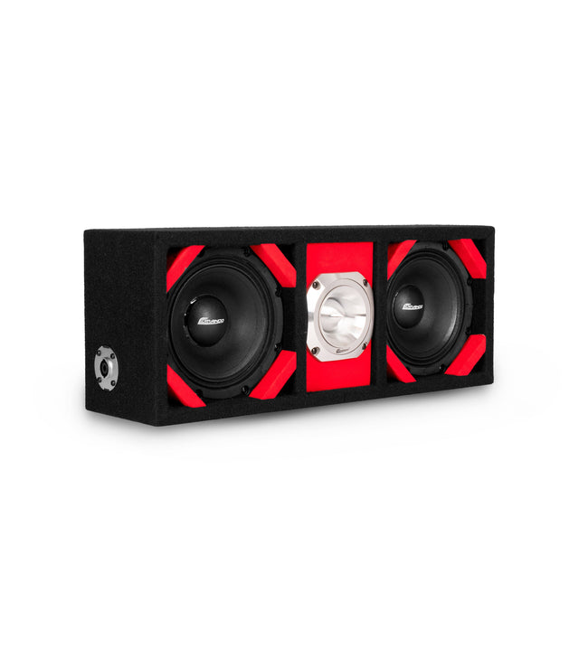 KTPONV2-206RED / DUAL 6" RED LOADED PORTED BOX + 1 TWEETER Comando Audio Inc.