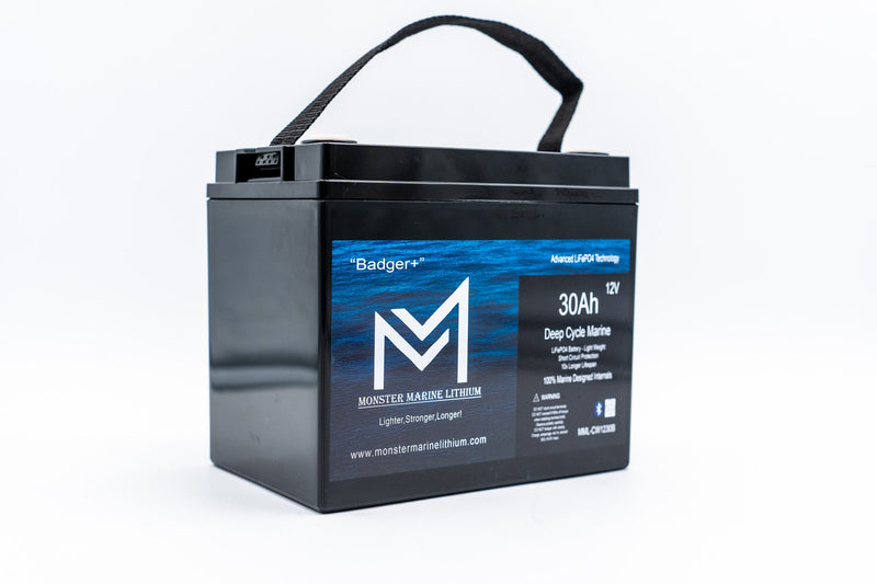 12v 30Ah Deep Cycle Lithium Marine Battery "Badger" - Bluetooth - MML-1230B