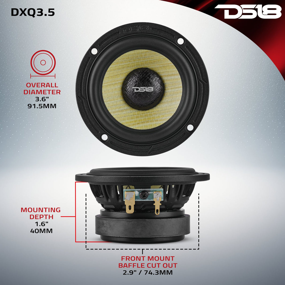 DXQ 3.5” Midrange Speaker with Yellow Straw + Composite Foam Cone | 60W RMS 4-Ohm DS18