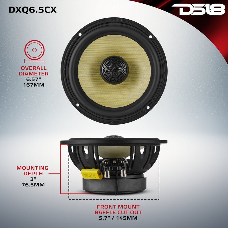 DXQ 6.5" 2-Way Coaxial Speaker with Yellow Straw and Composite Foam Cone | 150W RMS 4-Ohm