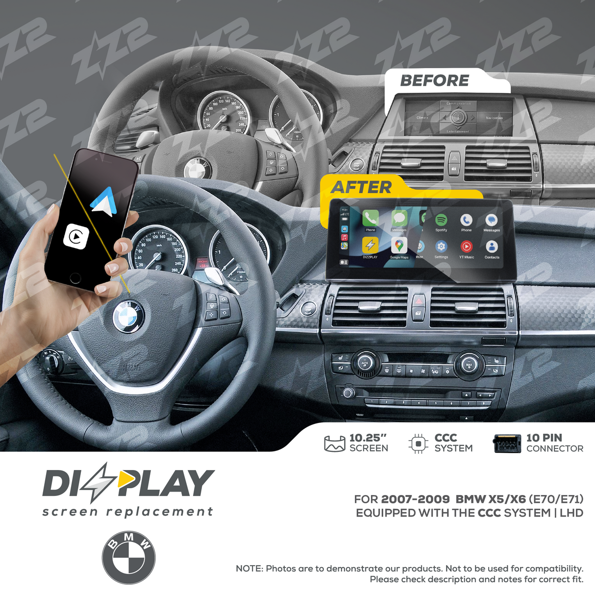 10.25" DIZZPLAY for BMW X5 (E70/E71) 2007-2009 equipped with the CCC* system ZZ2