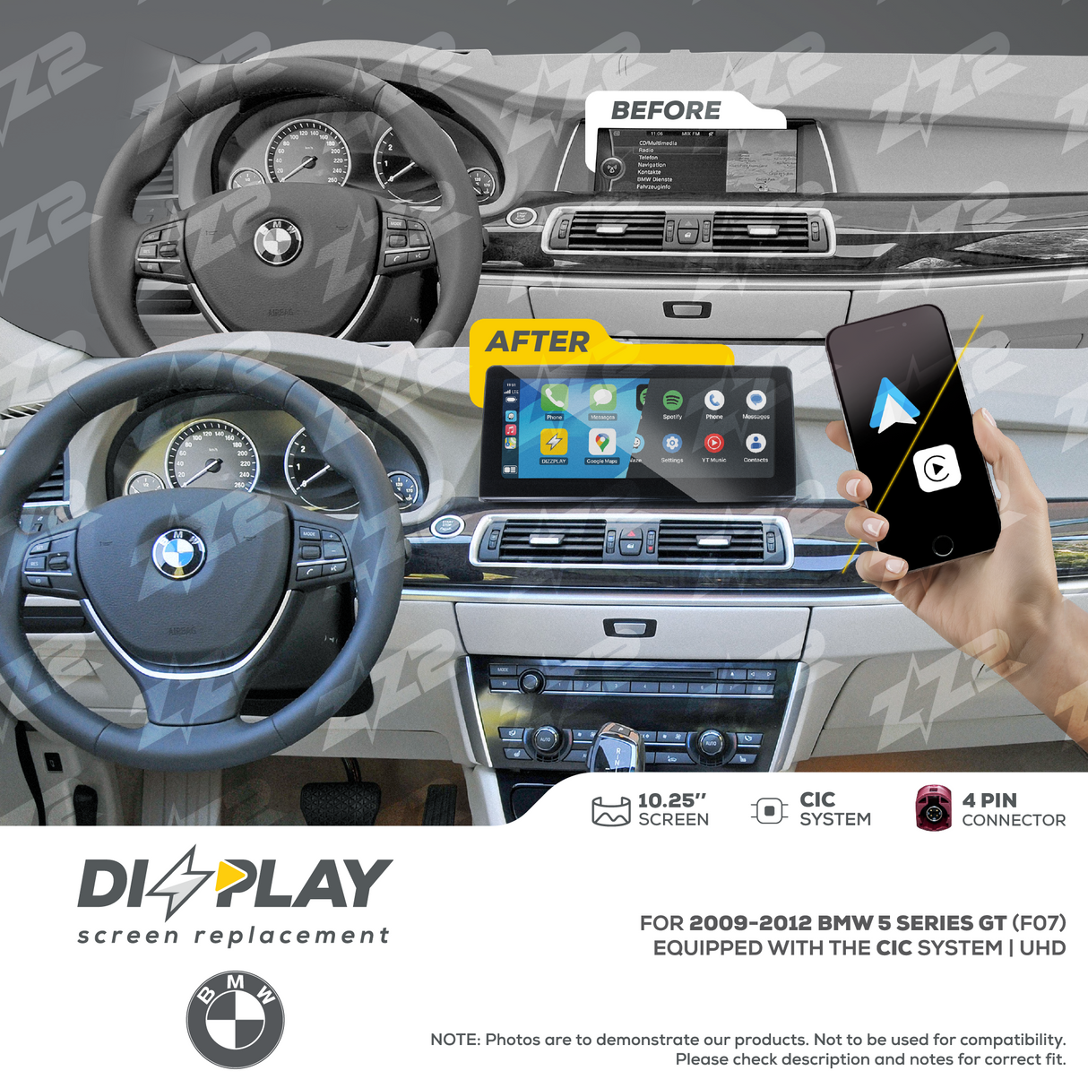 10.25" DIZZPLAY for BMW 5 series GT (F07) 2009-2012 equipped with the CIC* system. ZZ2