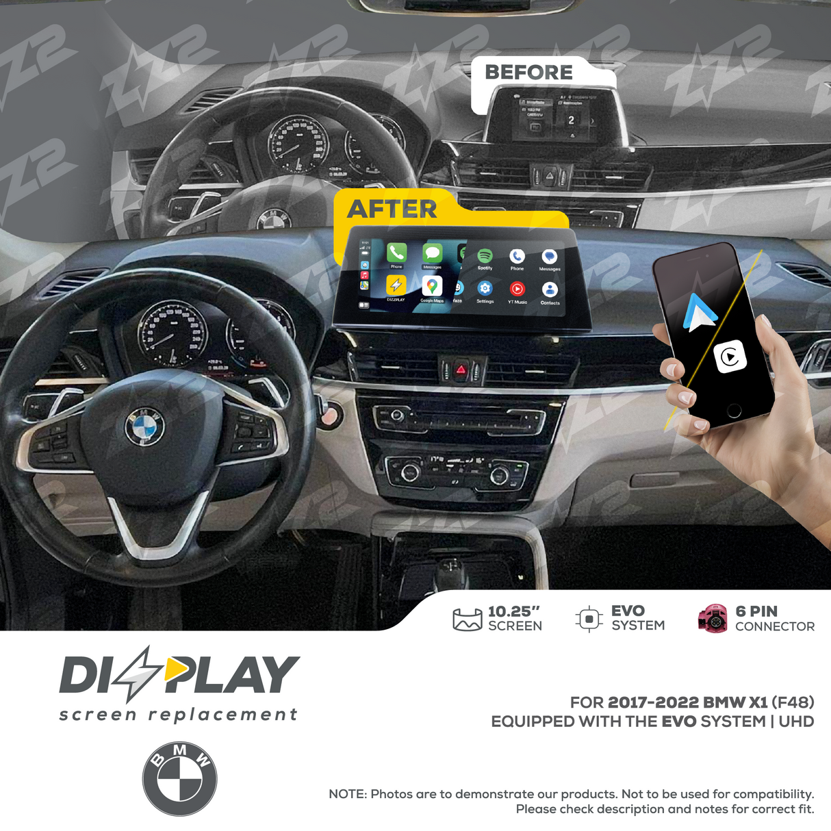 10.25" DIZZPLAY for BMW X1 (F48) 2017-2022 equipped with the EVO system - UHD ZZ2