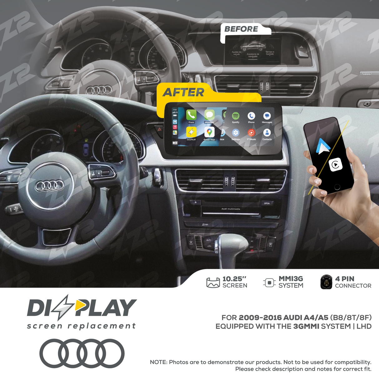 10.25" DIZZPLAY for AUDI A4/S4/A5/S5 (B8/8T/8F) 2009-2016 equipped with the 3G MMI system - LHD ZZ2