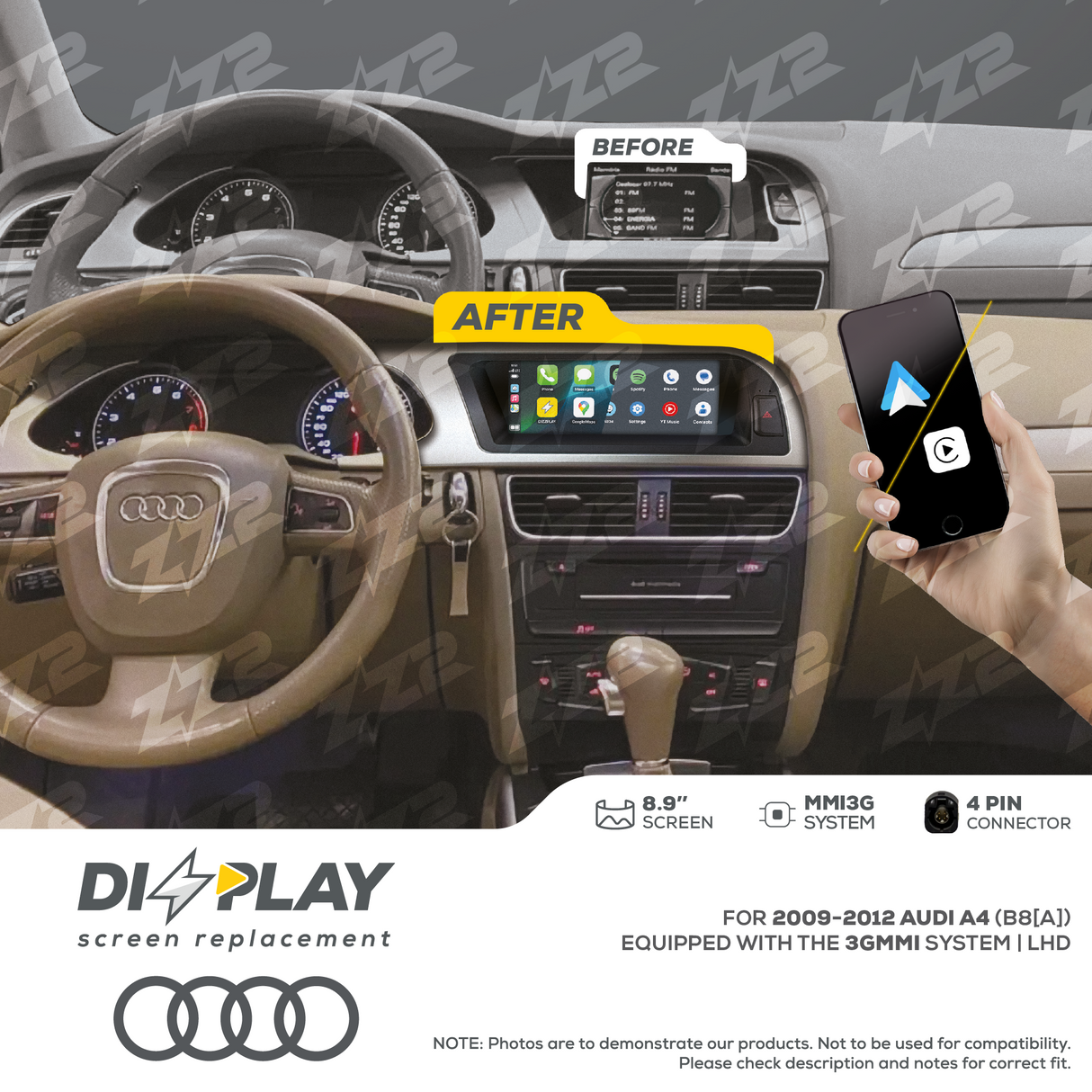 8.9" DIZZPLAY for AUDI A4/S4 (B8[A]) 2009-2012 equipped with the 3G MMI system - LHD ZZ2