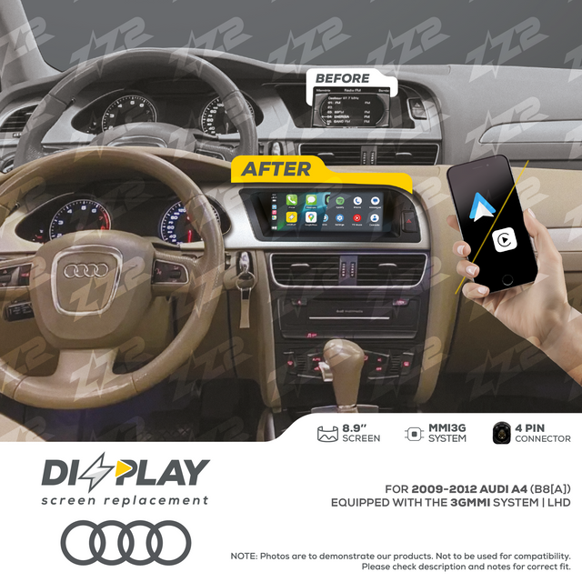 8.9" DIZZPLAY for AUDI A4/S4 (B8[A]) 2009-2012 equipped with the 3G MMI system - LHD ZZ2