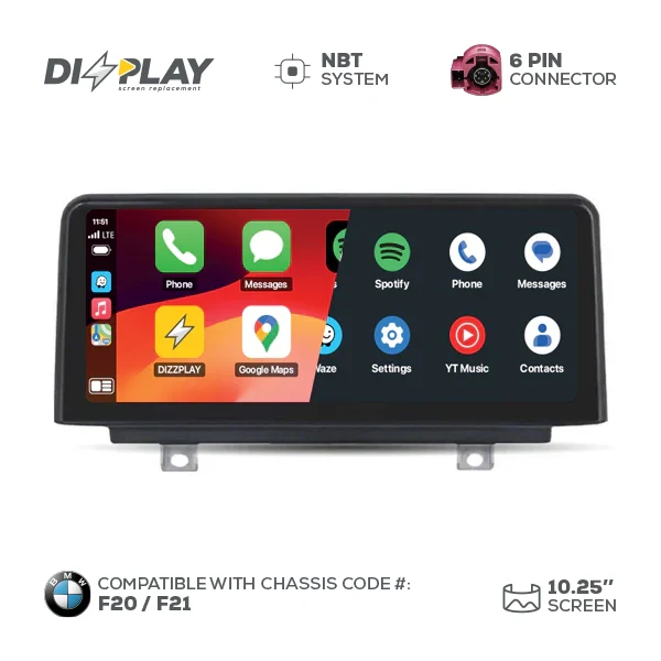 10.25" DIZZPLAY for BMW 1/2 series (F20/F21) 2012-2017 equipped with the NBT* system. ZZ2