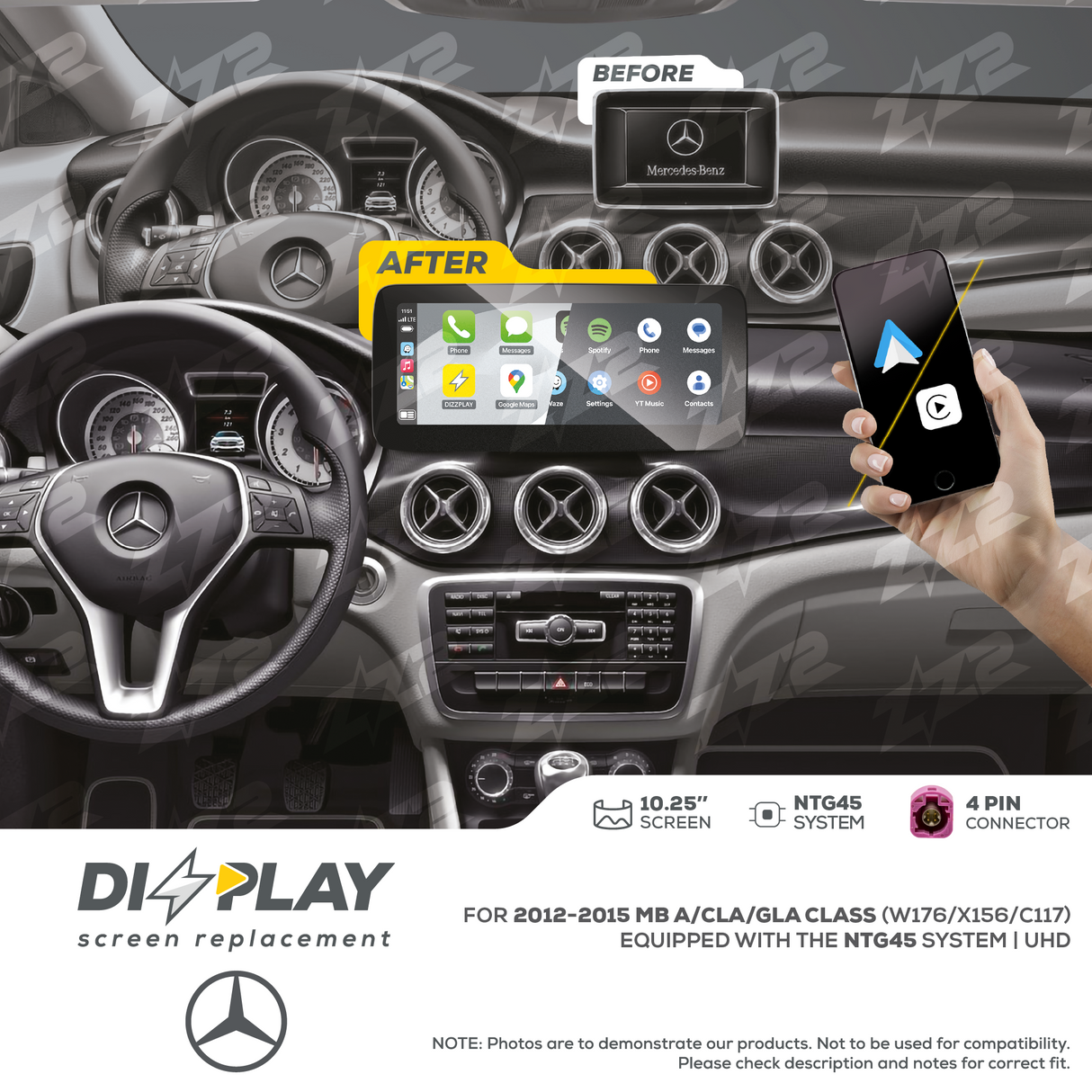 10.25" DIZZPLAY for MB A/CLA/GLA Class (W176/X156/C117) 2012-2015 equipped with the NTG45 - UHD. ZZ2