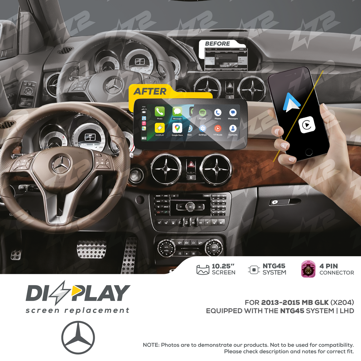 10.25" DIZZPLAY for MB GLK (X204) 2013-2015 equipped with the NTG45 - LHD. ZZ2