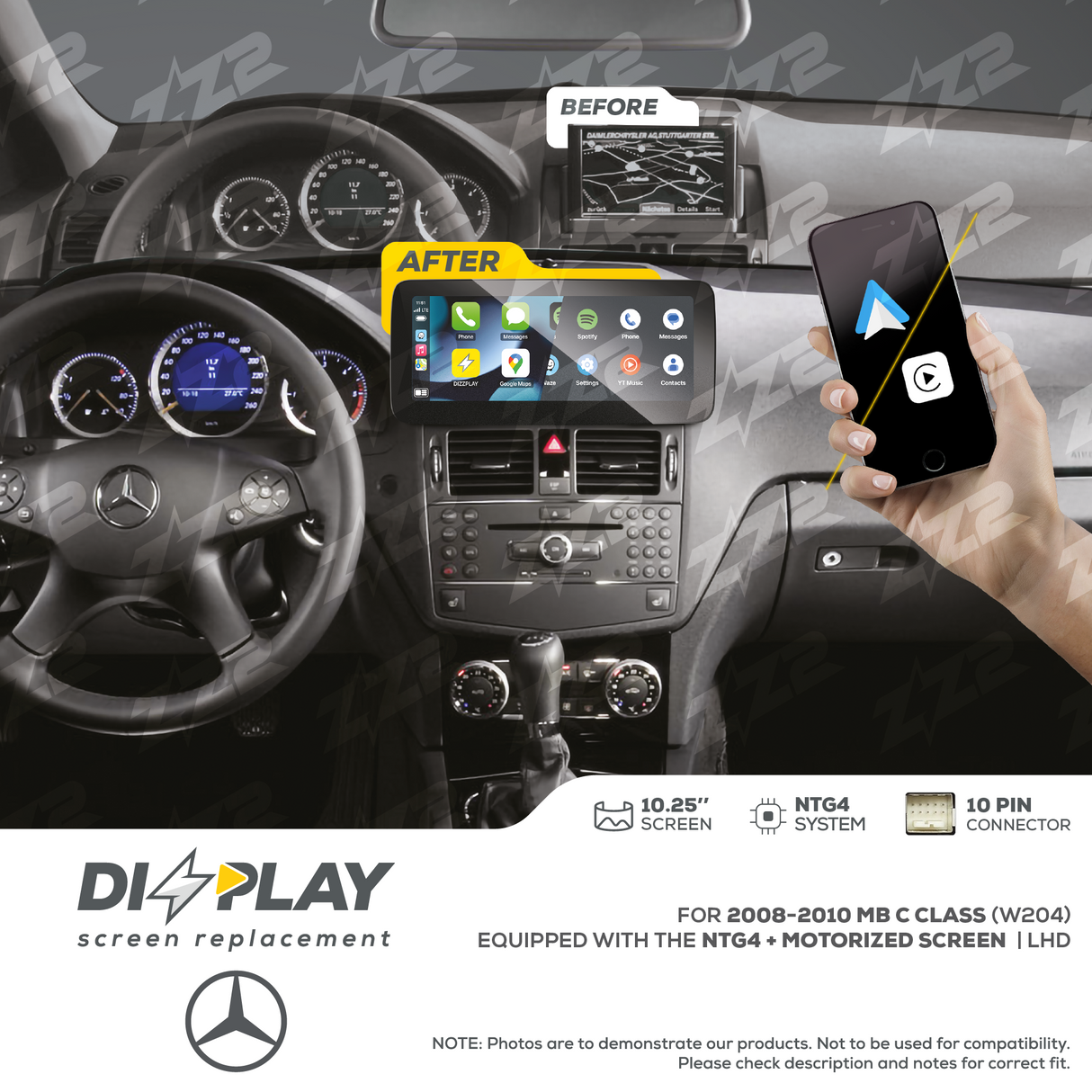 10.25" DIZZPLAY for MB C Class (W246) 2008-2010 equipped with the NTG4 + Motorized screen - LHD. ZZ2