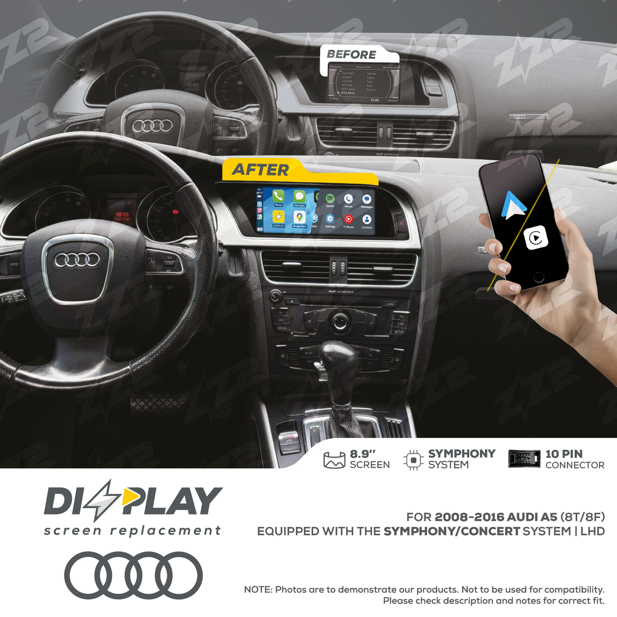 8.9" DIZZPLAY for AUDI A5/S5 (8T/8F) 2008-2016 equipped with the Symphony/Concert system - LHD ZZ2
