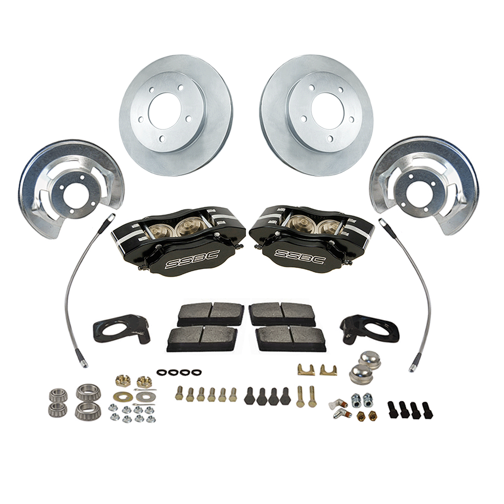 American Made Comp S 4-Piston Billet Aluminum Front Drum to Disc Brake Conversion Kit W/Rotors. Black W120-22BK