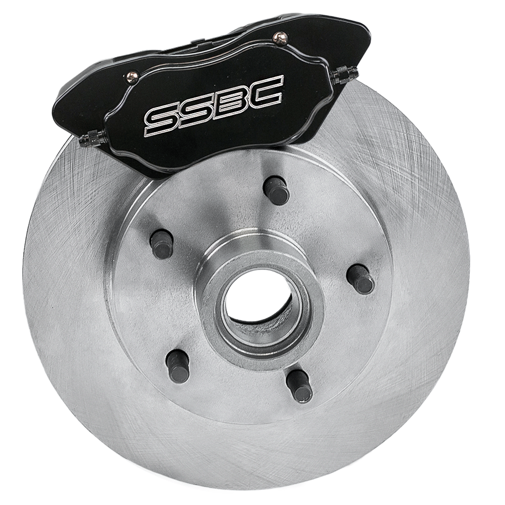 American Made Comp S 4-Piston Billet Aluminum Front Drum to Disc Brake Conversion Kit W/Rotors. Black W120-22BK