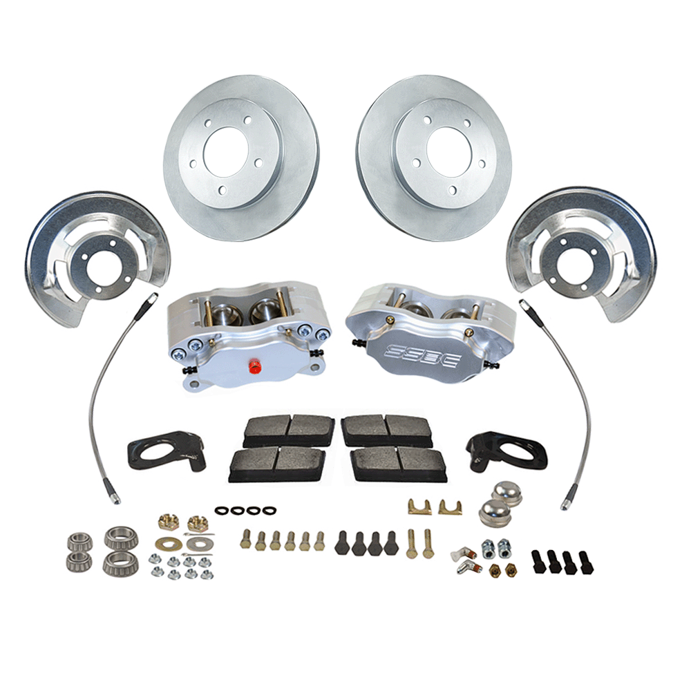 American Made Comp S 4-Piston Billet Aluminum Front Drum to Disc Brake Conversion Kit W/Rotors. Clear W120-23