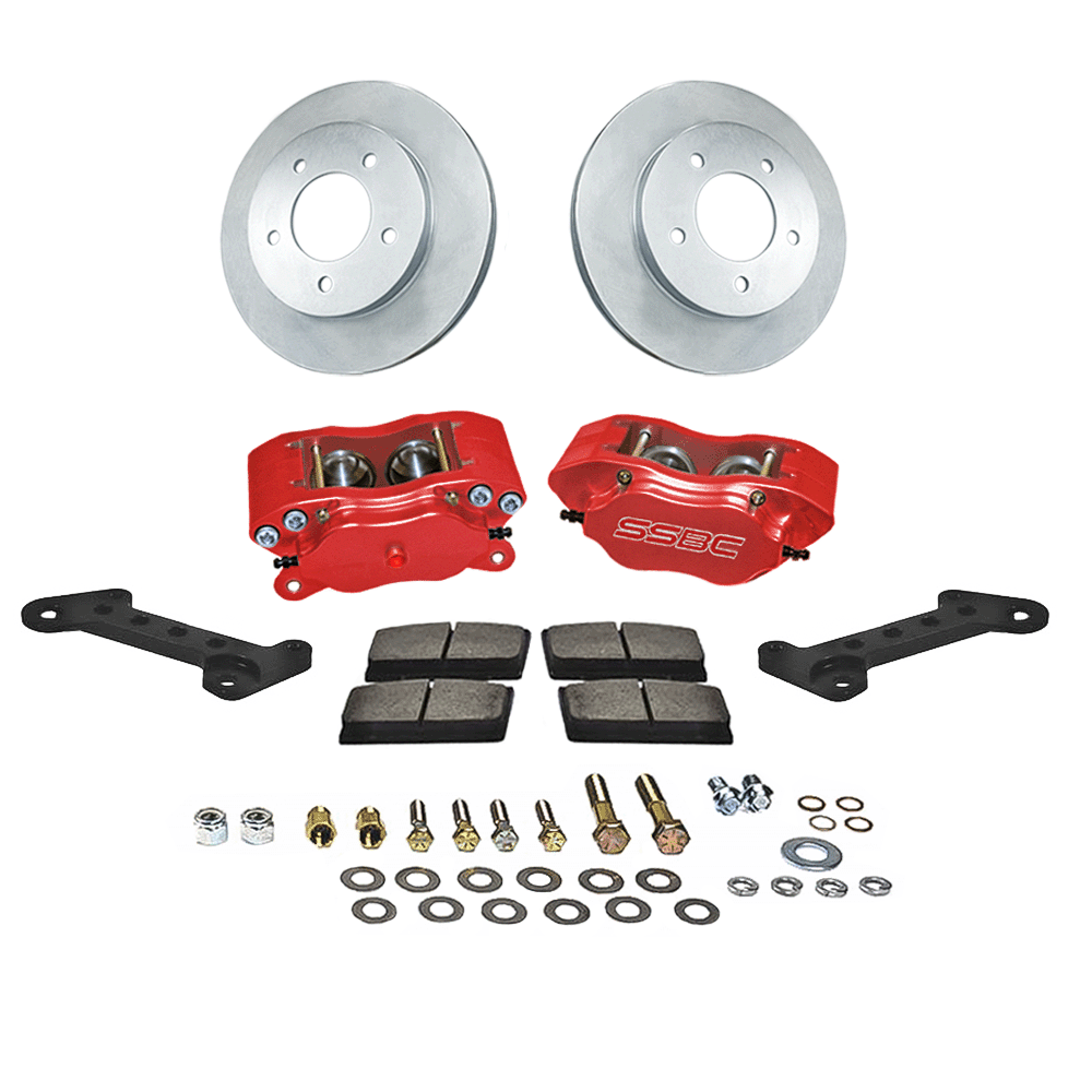 American Made Comp S 4-Piston Billet Aluminum Front Disc Brake Kit W/DS Rotors Red. W123-24R