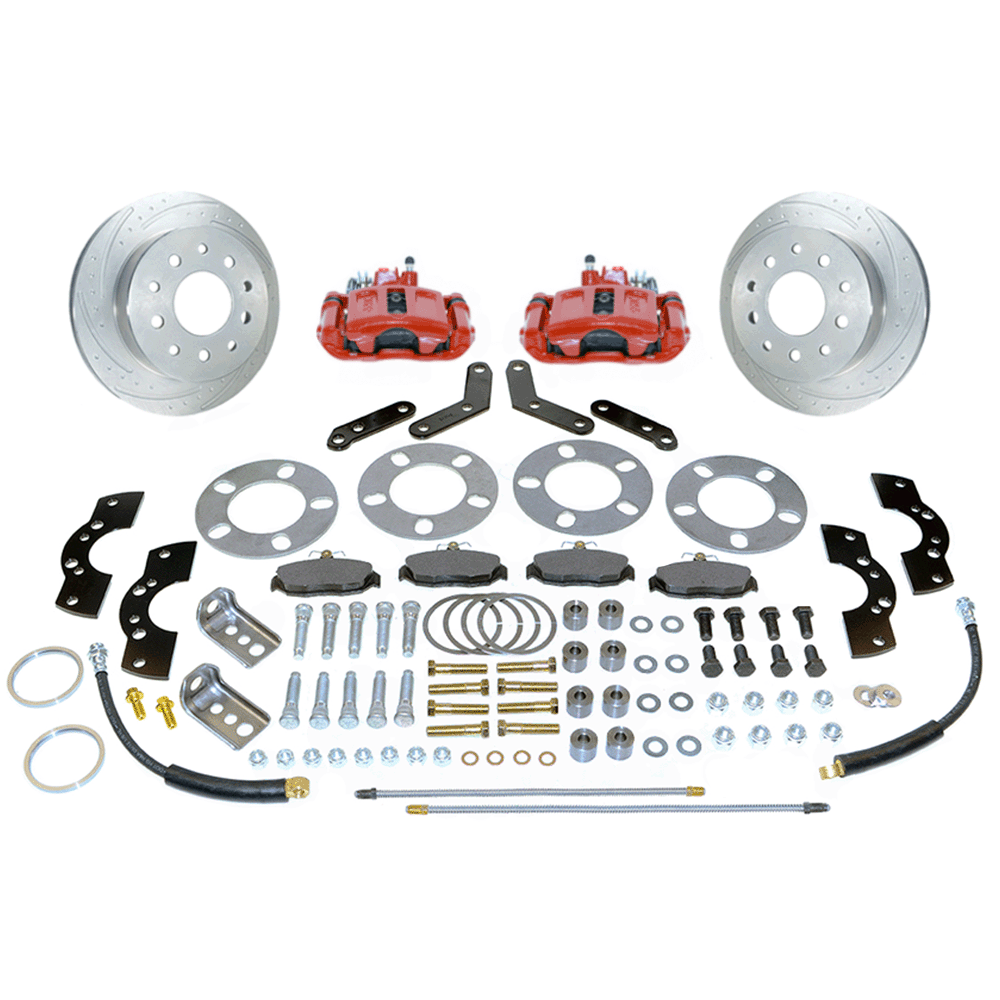 New Direct Fit Rear Drum to Disc Brake Conversion Kit W/Rotors. Ford 9" Large Bearing. Red A110-2R-DS