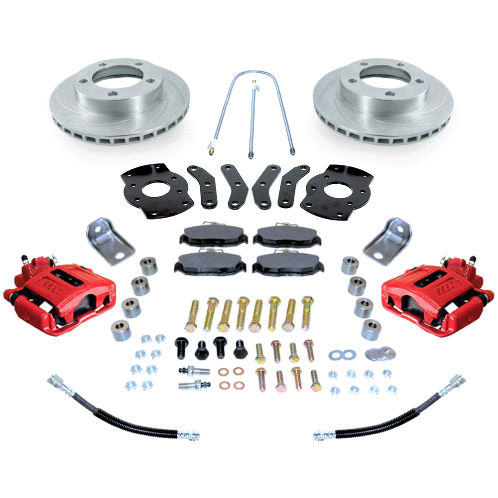 New Direct Fit Rear Drum to Disc Brake Conversion Kit W/DS Rotors. Red A130-2R-DS