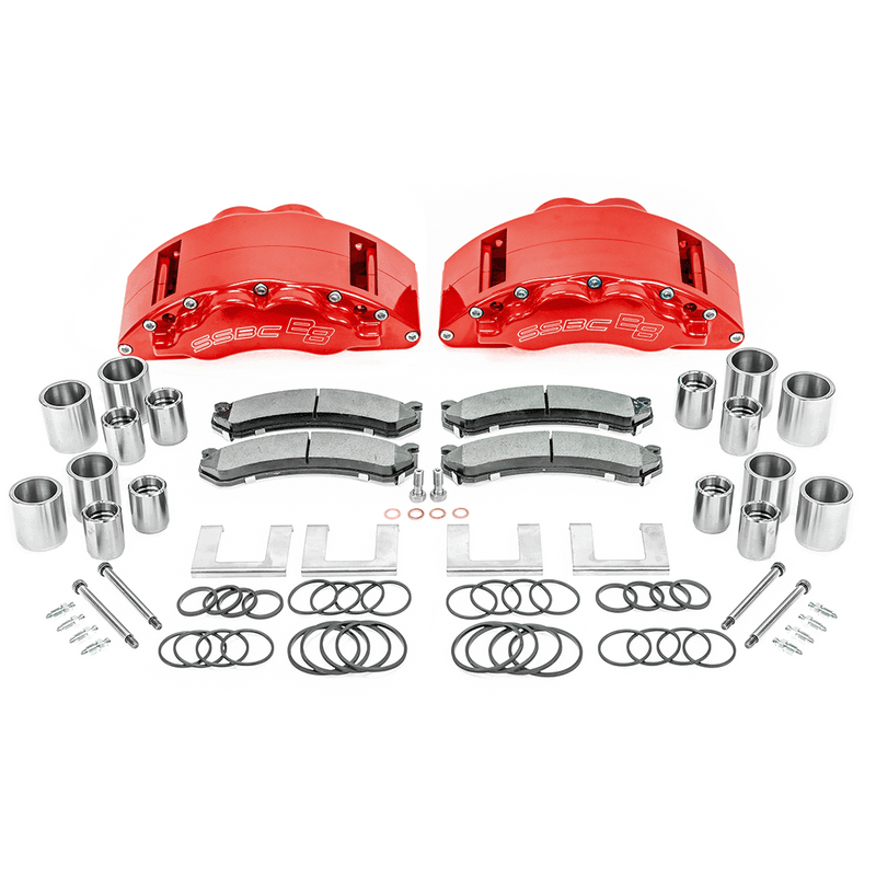 American Made B8-Barbarian 8 Piston Billet Aluminum  Direct Fit Front Caliper Disc Brake Kit W/DS Rotors. Red A404-10R-DS