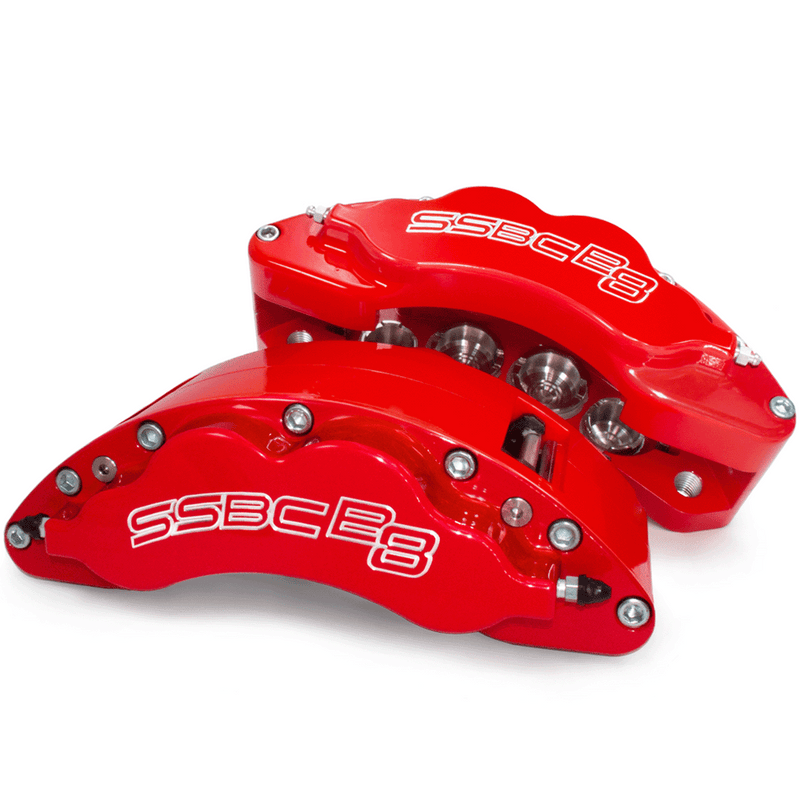 American Made B8-Barbarian 8 Piston Billet Aluminum  Direct Fit Front Caliper Disc Brake Kit W/DS Rotors. Red A404-10R-DS