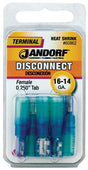 Disconnect Terminal, 16 to 14 AWG Wire, Copper Contact, Tin, Blue, 5/PK #60862 Jandorf