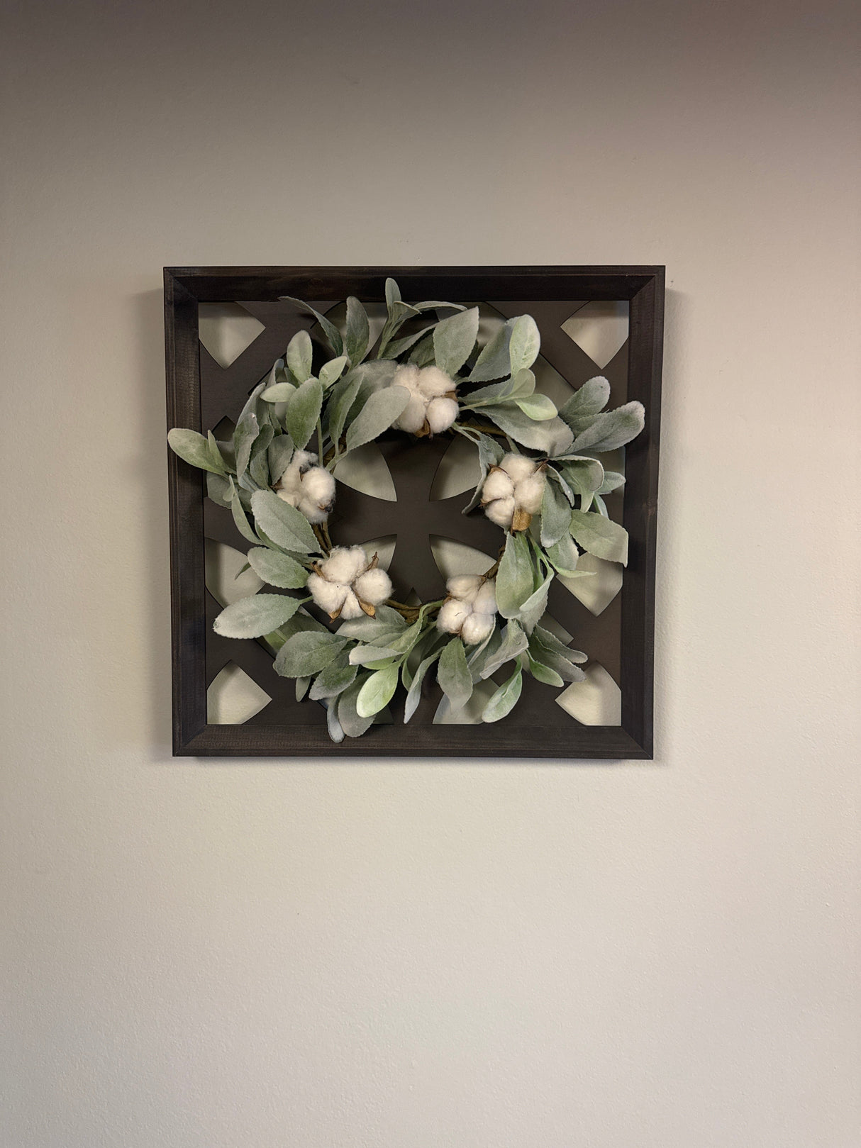 Lambs Ear & Cotton Wreath wooden wall decor KB Decor & More